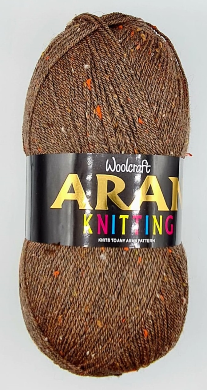Aran Yarn 25% Wool 400g Balls x2 Chestnut Tweed 865